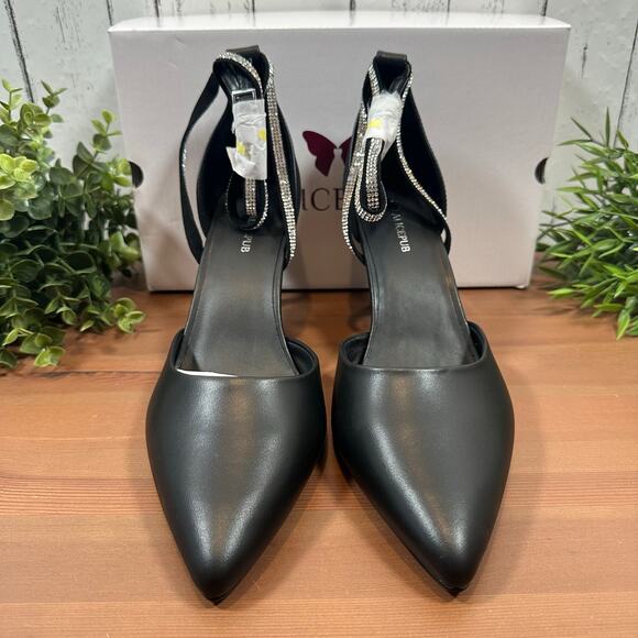 Alicepub Women's Black Pointed Toe Heels Stiletto Rhinestone Dress Shoes Size 10 - Picture 4 of 8